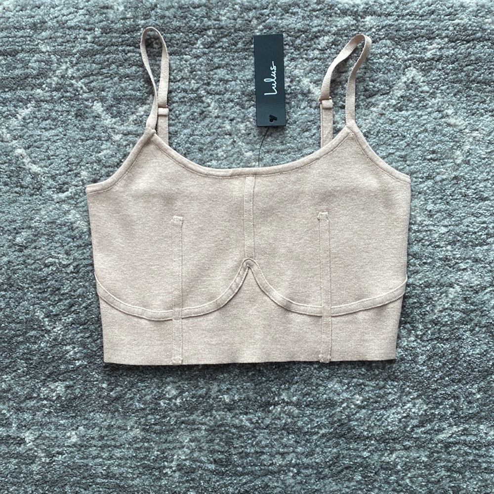 NWT New Lulu’s Nude Taupe Bustier style Crop Top Size Large